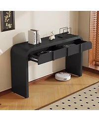 Rainsken 55" Modern Fluted Curved Console Table, Wood Entryway Accent Table with 2 Drawers and Rounded Edges for Hallway, Living Room