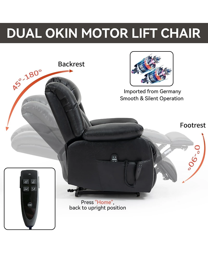 Clihome Dual Motor Infinite Position Up to 350 Lbs Electric Genuine Leather Power Lift Recliner Chair with 8-Point Vibration Massage