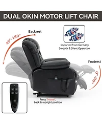 Clihome Dual Motor Infinite Position Up to 350 Lbs Electric Genuine Leather Power Lift Recliner Chair with 8-Point Vibration Massage