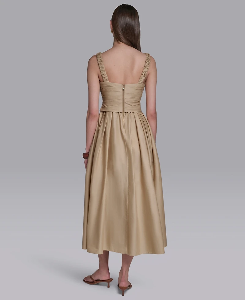 Halston Women's Boat Neck Sleeveless Pleated Midi Dress