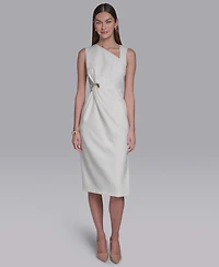 Halston Women's Asymmetrical Neck Midi Dress