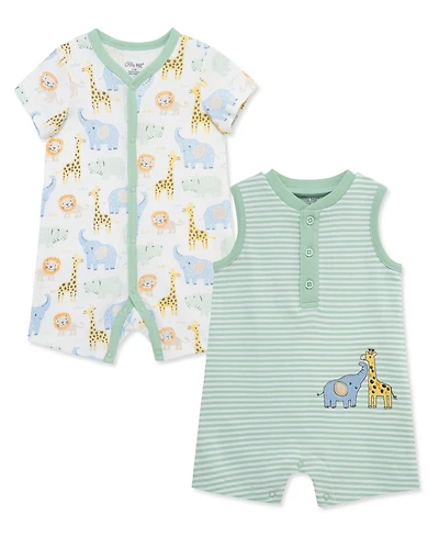 Little Me Baby Boys' Safari Short-Sleeve and Sleeveless Romper, 2-Pack Set