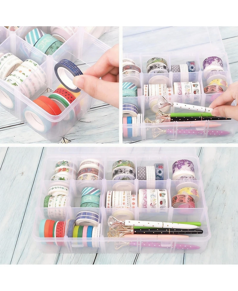 Gnuadz 3 pack 15-Grid Plastic Organizer Box with Dividers for Crafts