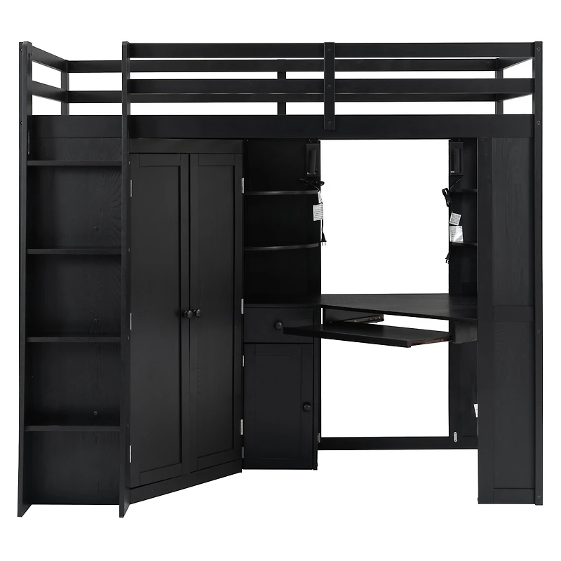 Streamdale Furniture Twin Loft Bed w/Wardrobe, Desk, Charging and Lights