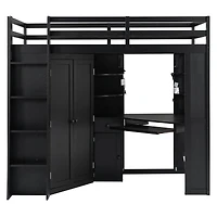 Streamdale Furniture Twin Loft Bed w/Wardrobe, Desk, Charging and Lights