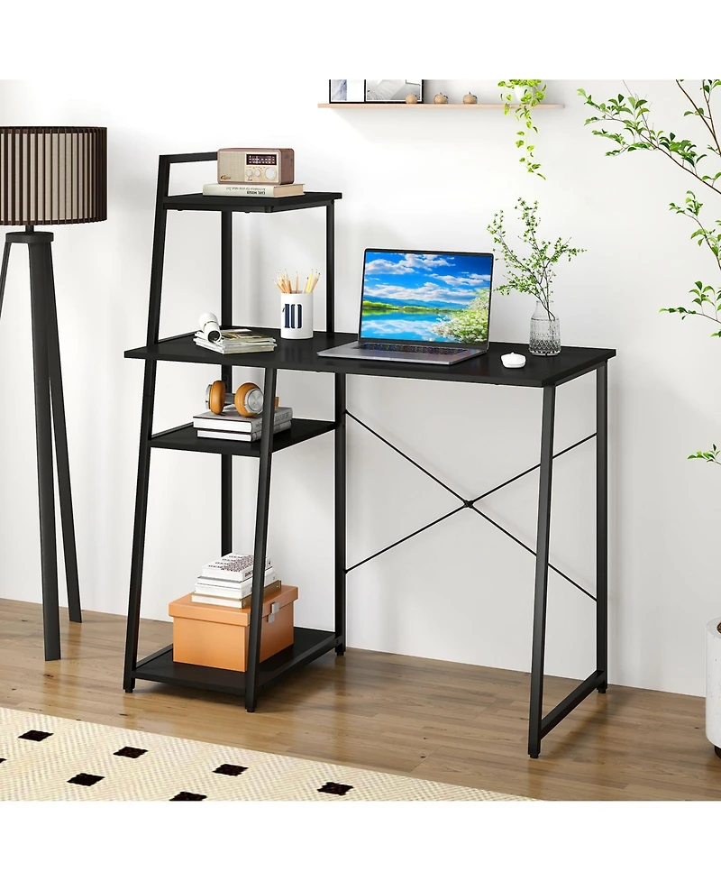 Slickblue Office Computer Desk with 3 Tier Bookshelf and Storage Shelves