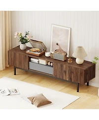 Sugift Modern Mid Century Tv Cabinetfor TVs with Drawer-Walnut