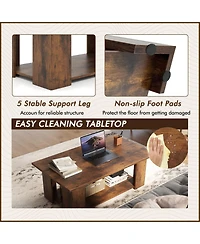 Gouun 41-Inch 2-Tier Wooden Coffee Table with Open Storage Shelf