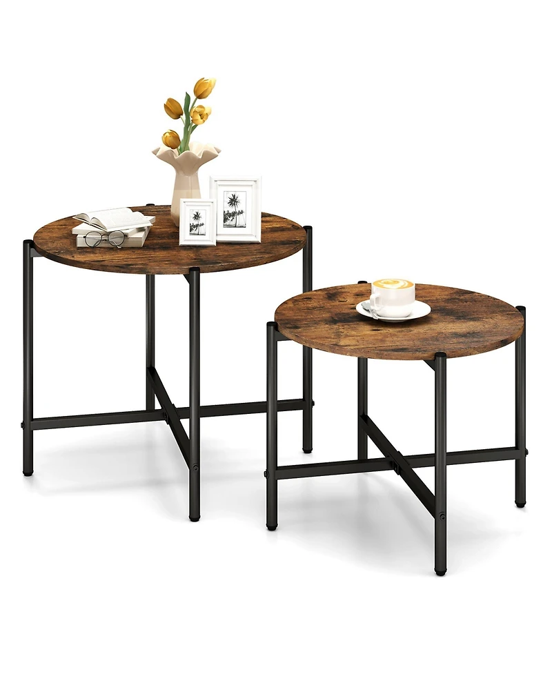 Gouun Nesting Round Coffee Table Set of 2 Metal Frame