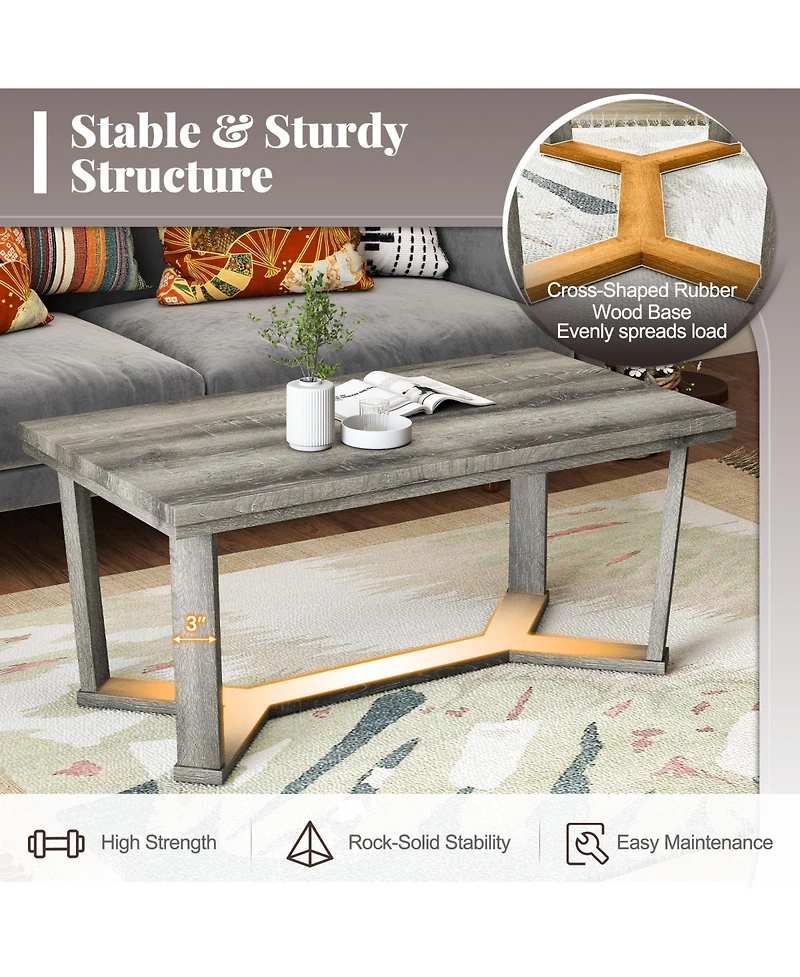 Gouun Rectangle Coffee Table with Cross-Shaped Rubber Wood Base