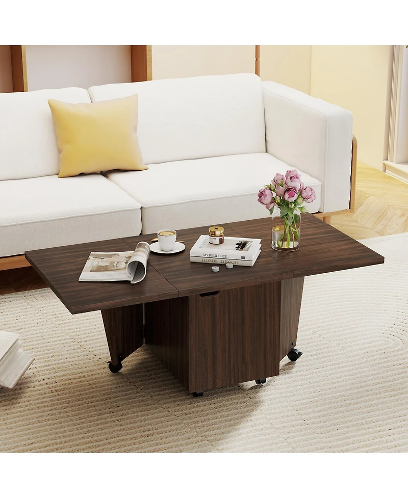 Gouun Foldable Extendable Coffee Table with Storage Cabinet