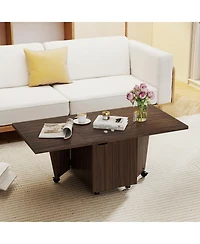 Gouun Foldable Extendable Coffee Table with Storage Cabinet