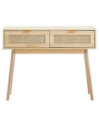 Gouun Rattan Console Table with 2 Drawers and Sliding Door