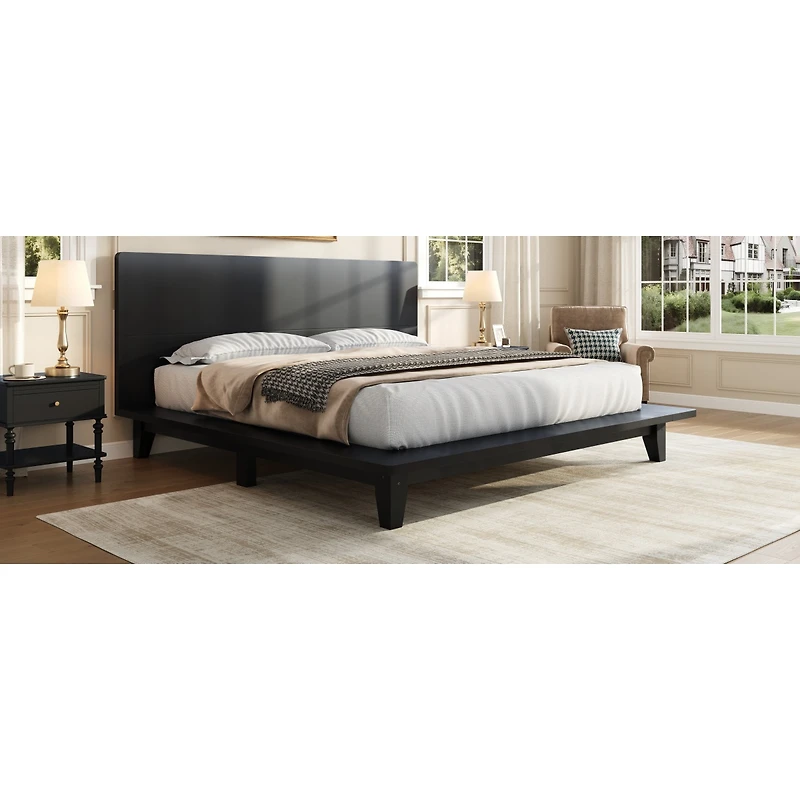 Streamdale Furniture Platform Bed Frame with Headboard , Wood Slat Support, King