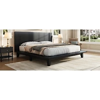 Streamdale Furniture Platform Bed Frame with Headboard , Wood Slat Support, King