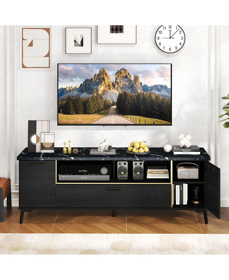 Sugift 63 Inch Tv Stand with Flip Door Cabinet for TVs up to 75 Inch