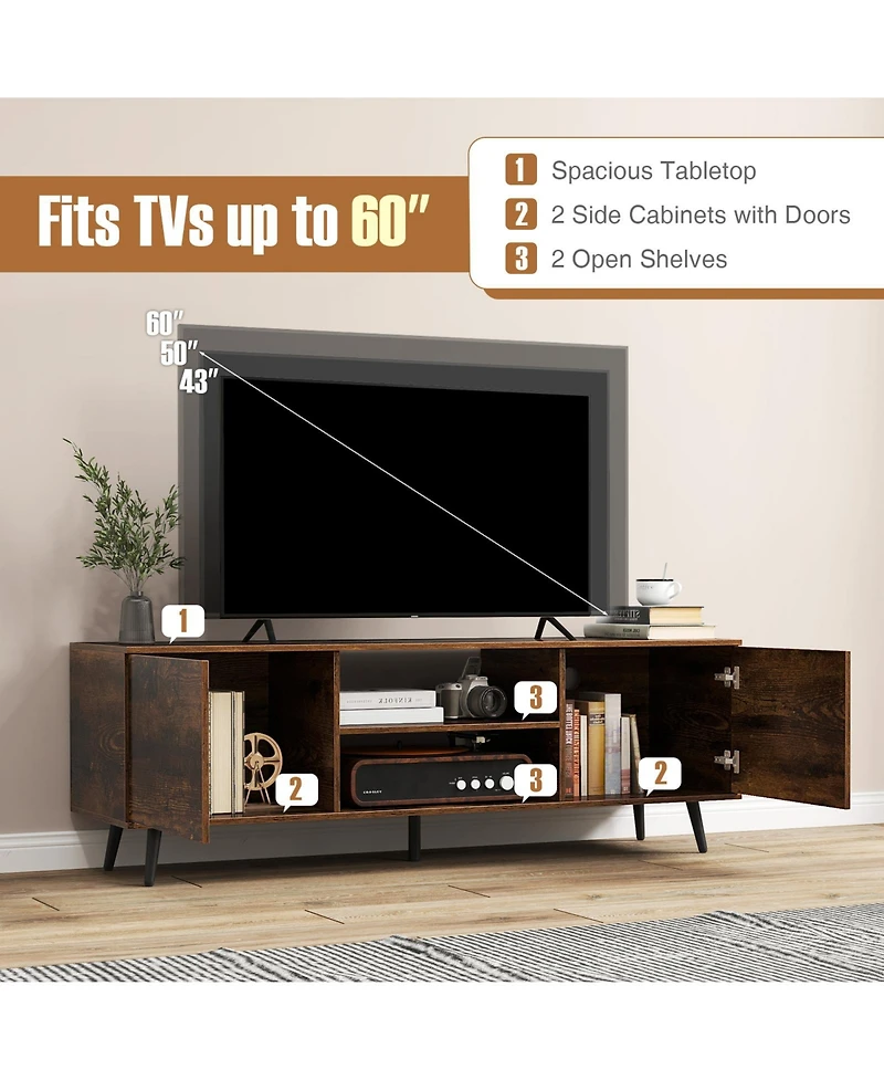 Sugift Tv Stand with Power Outlets and Adjustable Shelf for 60 Inch TVs-Rustic