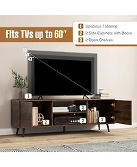 Sugift Tv Stand with Power Outlets and Adjustable Shelf for 60 Inch TVs-Rustic