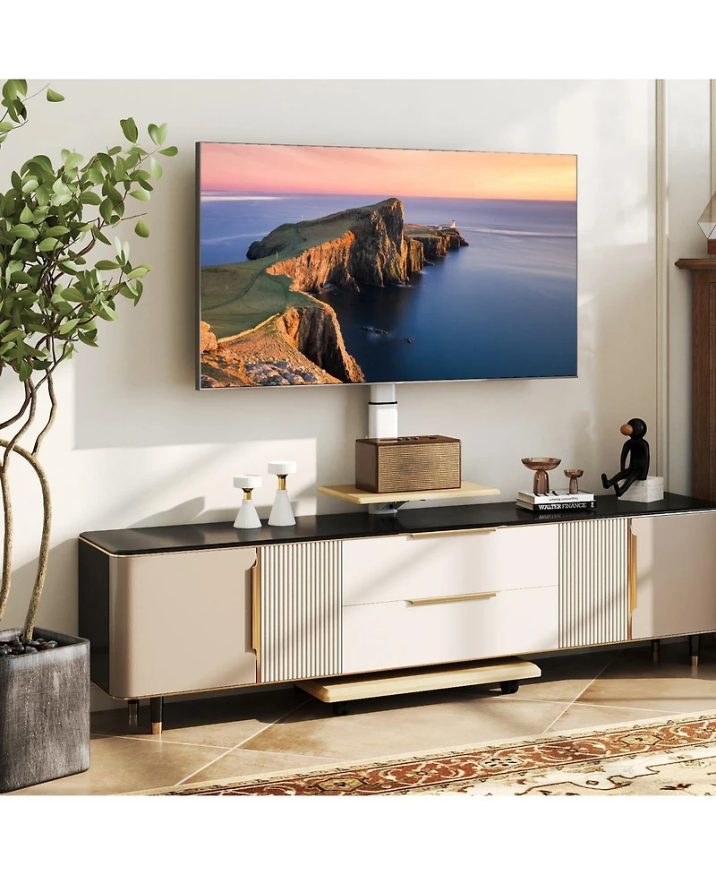 Sugift Rolling Tv Stand on Wheels Mobile Tv Cart for 32-75 Inch TVs Portable Av Cart