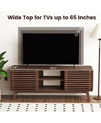 Sugift Tv Stand for TVs with Sliding Doors and Adjustable Shelves for Living Room-Walnut