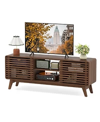 Sugift Tv Stand for TVs with Sliding Doors and Adjustable Shelves for Living Room-Walnut