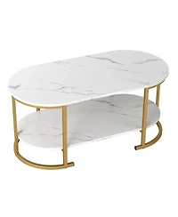 Gouun Oval 2-Tier Coffee Table with Open Storage Shelf