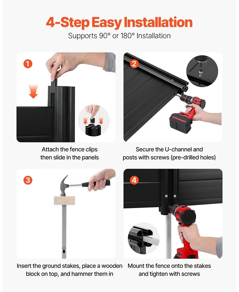 Sugift 2 Panel Outdoor Privacy Screen 48 x 48 in Vinyl Fence for Pool Equipment