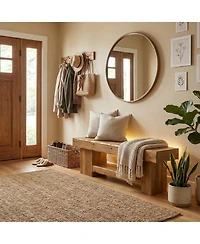 Tribesigns Solid Wood Shoe Rack Bench, 63" Farmhouse Entryway Bench with Storage Shelf, Shoe Storage Organizer, Wide Rustic Bench