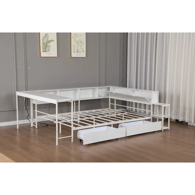 Streamdale Furniture Bed w/ Bookcase, Storage, Led, Charging