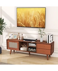 Sugift Bamboo Tv Stand for Tv up to 65 Inch