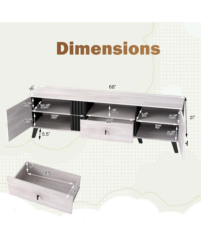 Sugift Mid Century Modern Tv Stand Entertainment Center TVs-Oak