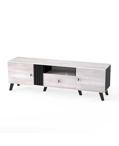 Sugift Mid Century Modern Tv Stand Entertainment Center TVs-Oak