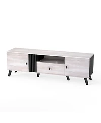 Sugift Mid Century Modern Tv Stand Entertainment Center TVs-Oak