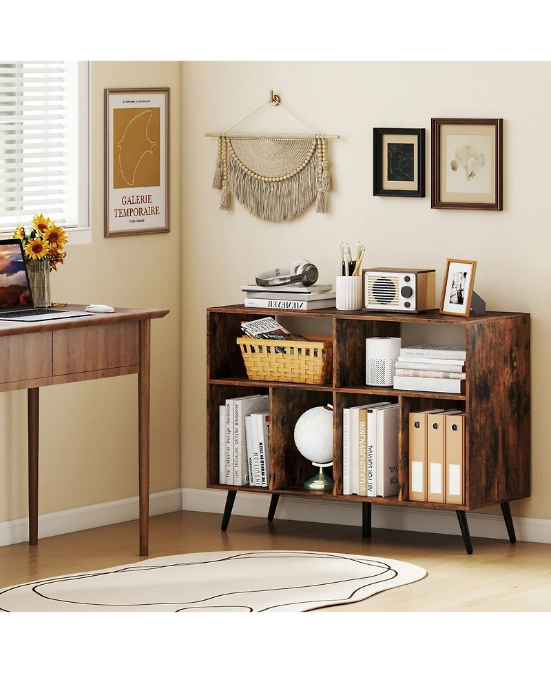 Gouun 40 in Record Player Stand with Charging Station and Open Display Shelves