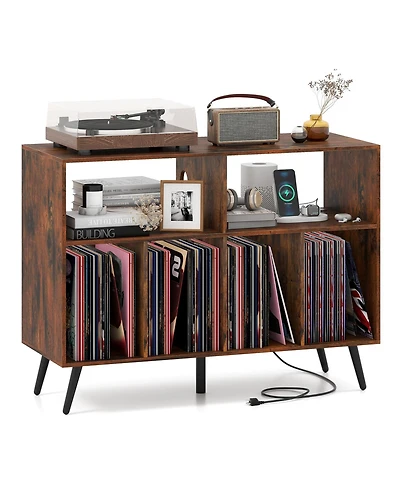 Gouun 40 in Record Player Stand with Charging Station and Open Display Shelves
