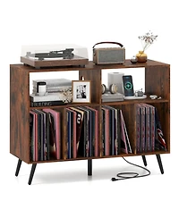 Gouun 40 in Record Player Stand with Charging Station and Open Display Shelves