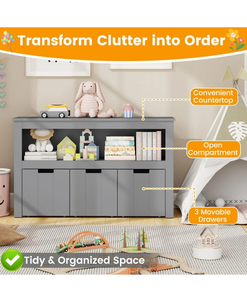 Gouun 3-Drawer Kids Storage Cabinet with Wheels and Convertible Cube Shelf