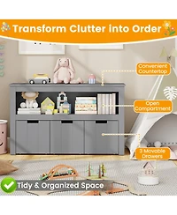 Gouun 3-Drawer Kids Storage Cabinet with Wheels and Convertible Cube Shelf