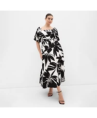 City Chic Plus Collins Oasis Print Belted Maxi Dress