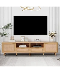 Rainsken Rattan Tv Stand for TVs , Media Console, Entertainment Center with 2 Drawers, 2- Open Shelves and Storage Cabinet for Living Room