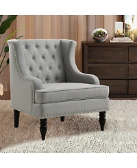 Boyel Living Vintage Button-Tufted Linen Accent Chair with Nailhead Trim, Plush Seat and Solid Wood Legs