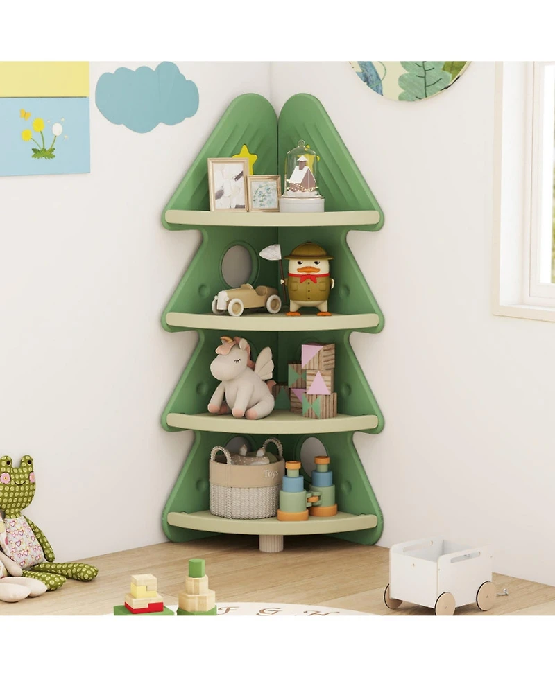Gouun 4-Tier Kids Corner Bookshelf with Tree-Shaped Design and Display Shelves