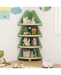 Gouun 4-Tier Kids Corner Bookshelf with Tree-Shaped Design and Display Shelves
