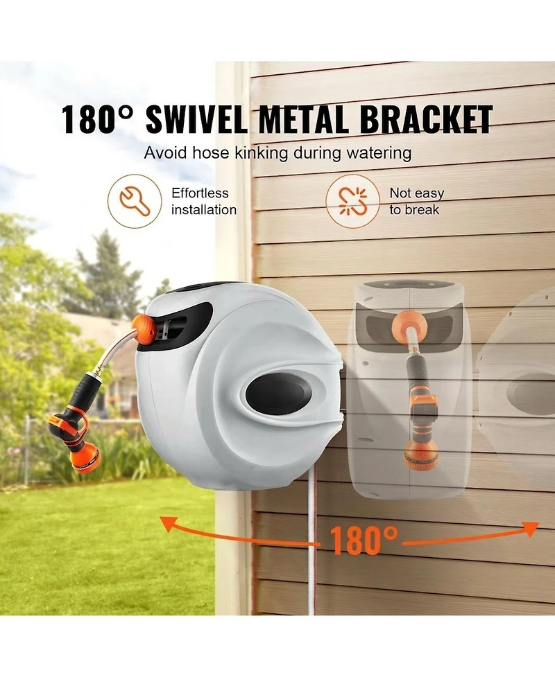 Sugift Wall-Mounted Retractable Hose Reel 130 ft x 1/2in with 9-Pattern Nozzle