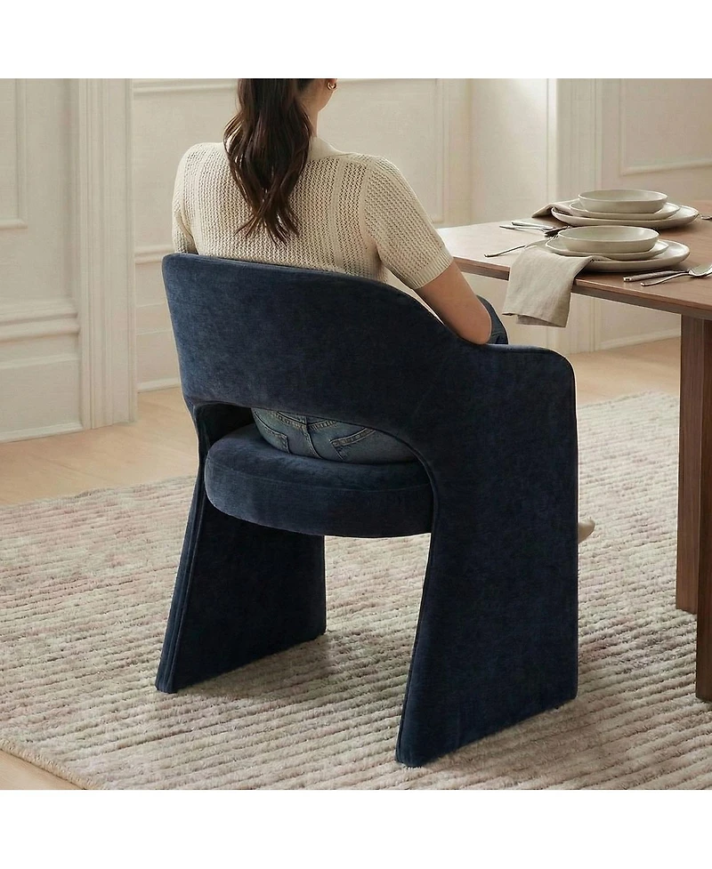 Maison Boucle Set of 2 Chenille Dining Chairs, 19-Inch Seat Height Armchairs