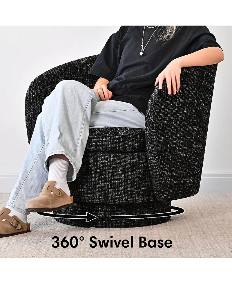 Maison Boucle 30.5 Modern Swivel Barrel Accent Chair, Upholstered Armchair, 1 Pc