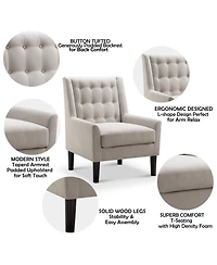 Boyel Living Velvet Button-Tufted Accent Chair with Ergonomic Back and Solid Wood Legs
