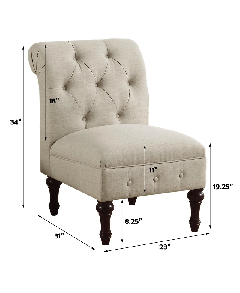 Boyel Living Classic Button-Tufted Linen Accent Chair with Vintage Wooden Legs and Plush Cushioning
