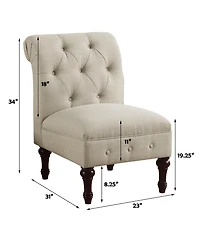 Boyel Living Classic Button-Tufted Linen Accent Chair with Vintage Wooden Legs and Plush Cushioning