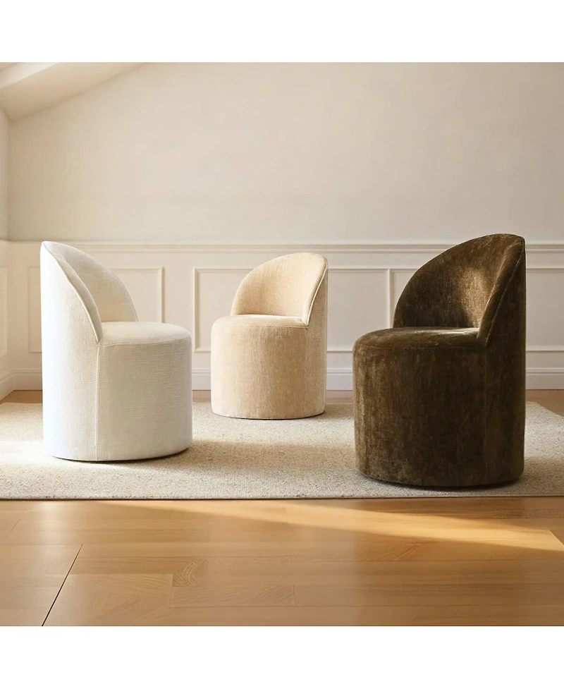 Maison Boucle Rolling Chenille Upholstered Dining Chair with Casters 1 Piece
